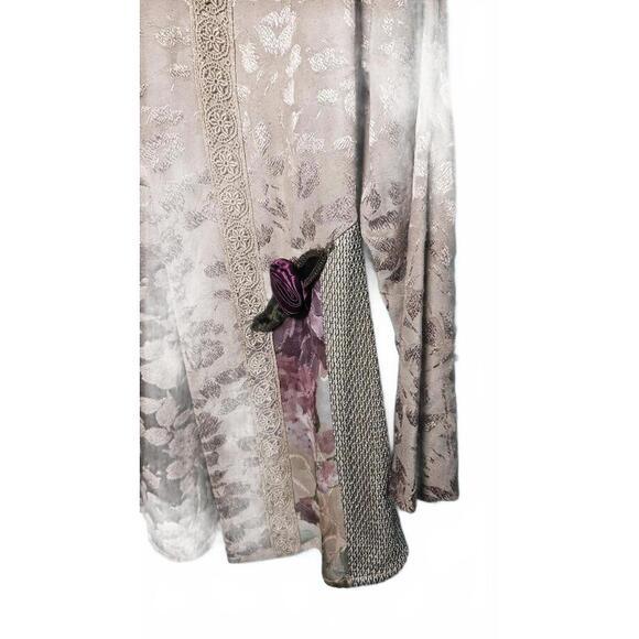Vintage Taupe Jacquard Floral Blouse Jacket Funky Eclectic Art Teacher Chic Boho - Picture 6 of 9